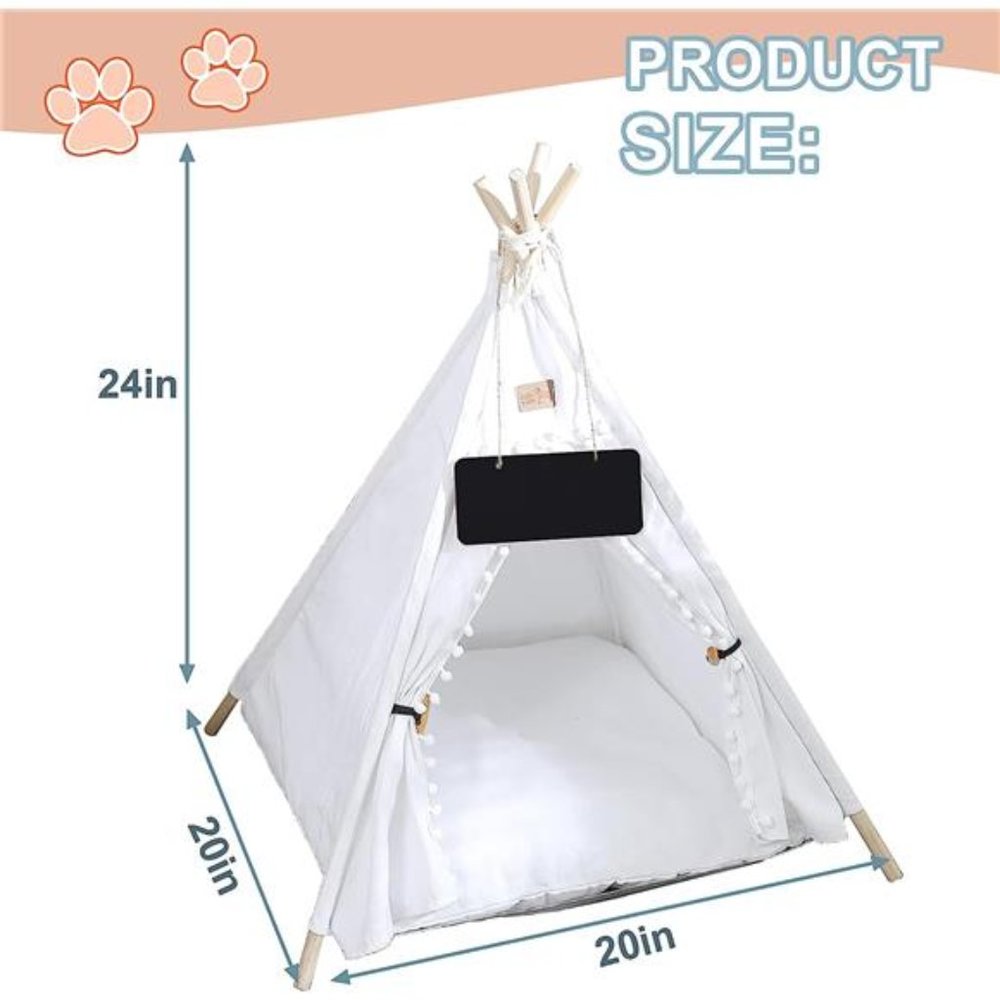 Pet Teepee, Portable Pet Tents for Small Dogs or Cats, Puppy Sweet Bed Washable - Picture 3 of 7